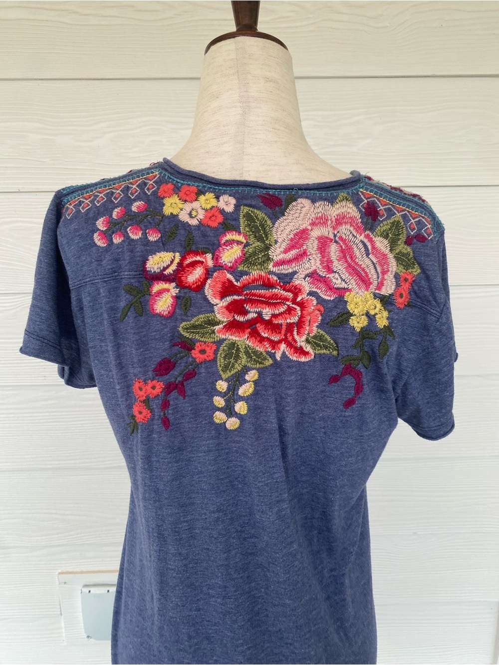 Johnny Was Navy TunicTop/ Mini Dress with Multicolor Floral Embroidery - Picture 7 of 7